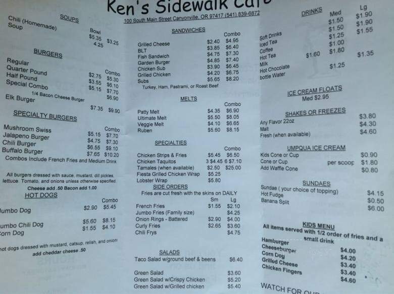 Ken's Sidewalk Cafe - Canyonville, OR