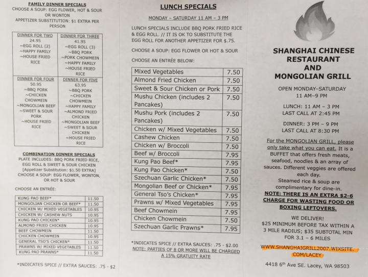 Shanghai Chinese Restaurant & Mongolian Grill - Lacey, WA